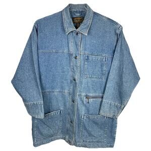 Vintage Eddie Bauer Chore Coat Men's L Blue Denim Barn Jacket Heavy Workwear